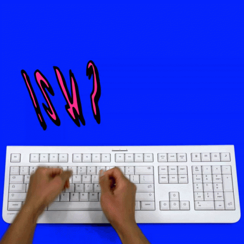 A Person Is Typing On A White Keyboard With A Blue Background And A Cartoon Drawing Of The Word Iwp GIF