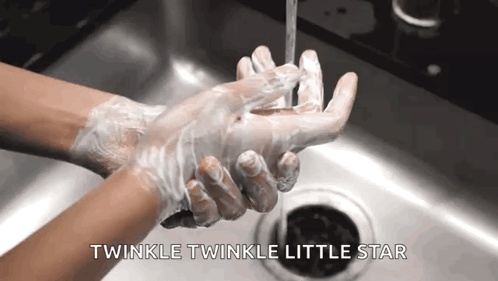 A Person Is Washing Their Hands In A Sink With The Words Twinkle Twinkle Little Star Written Below Them GIF