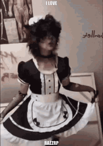 a person is wearing a maid costume and dancing .