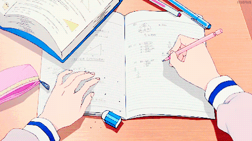 A Person Is Writing In A Notebook With A Pencil On A Table GIF