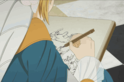 A Person Is Writing On A Piece Of Paper With A Pen In A Drawing Book GIF