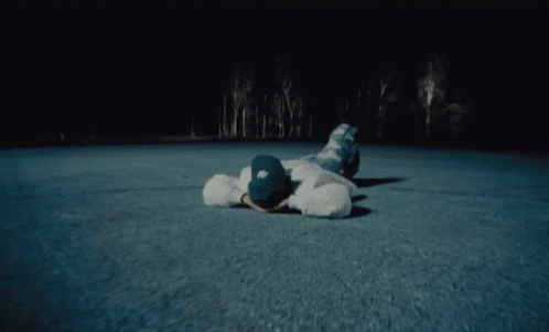 A Person Laying On The Ground Wearing A Hat With Ny On It GIF