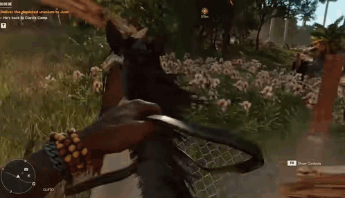 A Person Riding A Horse In A Video Game With A Sign That Says Armonia GIF