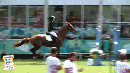 A Person Riding A Horse With A Sign That Says Olympic Channel GIF