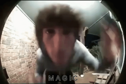 A Person 'S Face Is Visible Through A Doorbell And The Words Magic Are Visible GIF