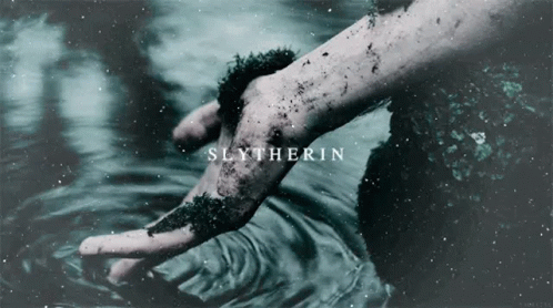A Person 'S Hand Is Covered In Dirt And The Word Slytherin Is On The Bottom Of The Image GIF
