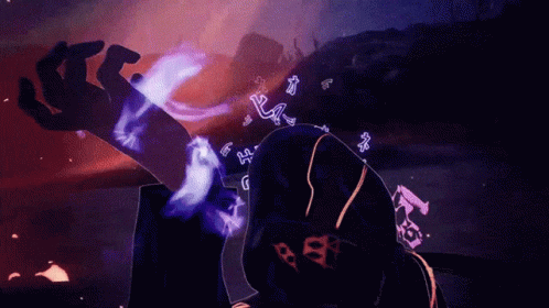 A Person 'S Hand Is Glowing In The Dark With A Few Letters Coming Out Of It GIF