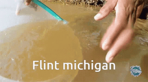 A Person 'S Hand Is Reaching Into A Bowl Of Water With The Words Flint Michigan Written On It GIF
