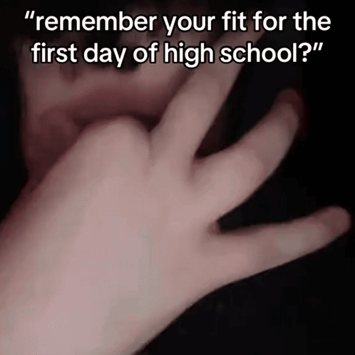 A Person 'S Hand With The Words " Remember Your Fit For The First Day Of High School " GIF
