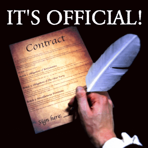 A Person Signing A Contract With A Feather GIF