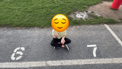 A Person Sitting On The Ground With A Smiley Face On Their Face And The Number 7 On The Ground GIF