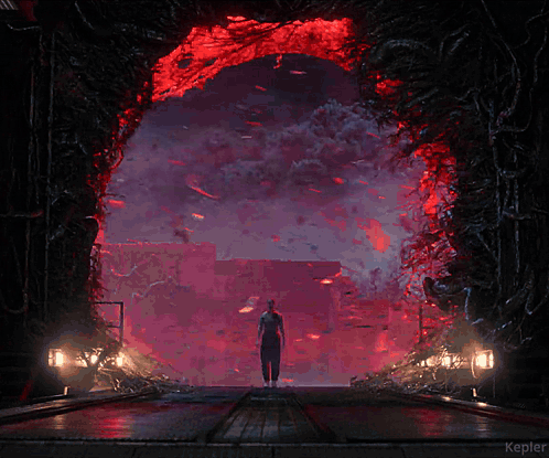 A Person Standing In A Tunnel With The Word Kepler On The Bottom Left GIF
