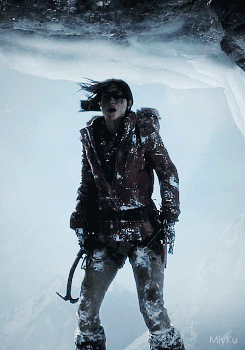 A Person Standing In The Snow With The Word Miyku On The Bottom Left GIF