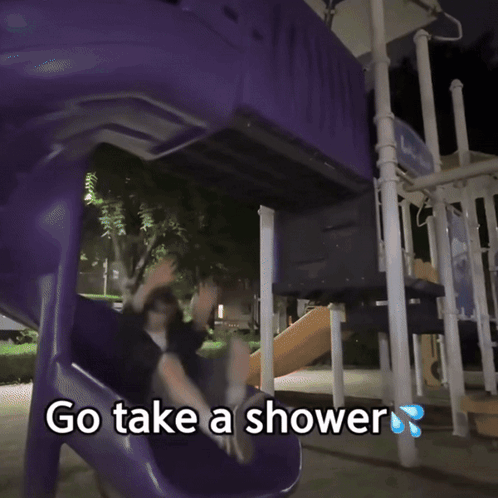 A Person Taking A Shower With The Words Go Take A Shower Underneath GIF