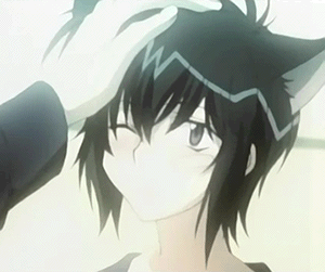 A Person Touching A Person 'S Head With A Cat Ear Hat On GIF