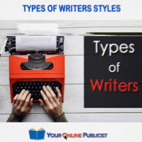 A Person Typing On A Red Typewriter With The Words " Types Of Writers Styles " GIF
