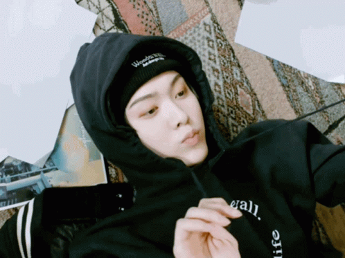 a person wearing a black hoodie and a beanie that says wonderful life