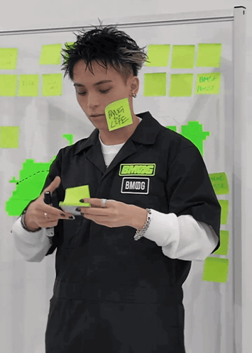 A Person Wearing A Black Shirt With A Patch That Says Bmwg GIF