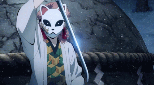 A Person Wearing A Cat Mask Holds A Sword GIF