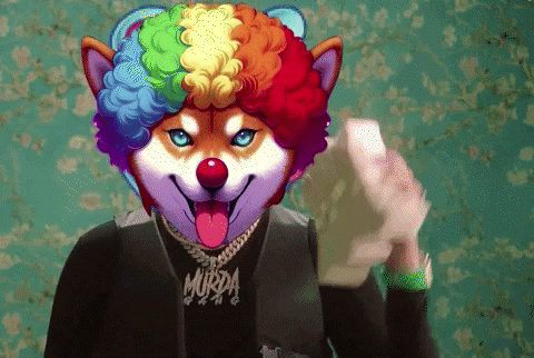A Person Wearing A Clown Mask Is Holding A Pile Of Money . GIF