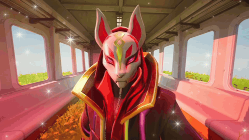 A Person Wearing A Fox Mask In A Pink Room GIF