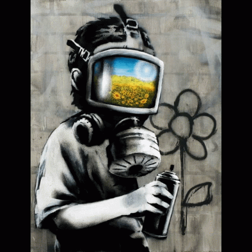 A Person Wearing A Gas Mask Holds A Spray Can GIF