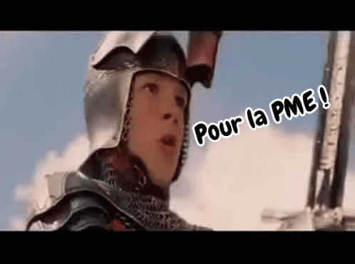 A Person Wearing A Helmet And Armor Says Pour La Pme ! GIF