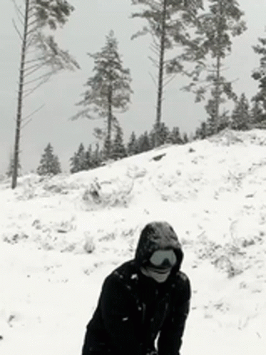 A Person Wearing A Hooded Jacket Is Standing In The Snow GIF