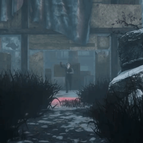 a person wearing a mask is running in a dark area