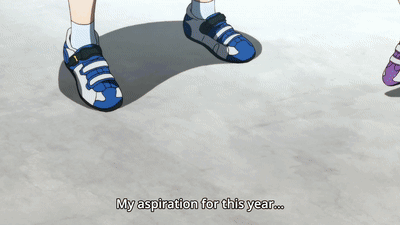 A Person Wearing A Pair Of Blue And White Shoes Says My Aspiration For This Year GIF