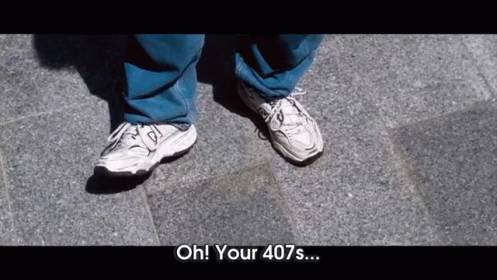 A Person Wearing A Pair Of New Balance Shoes Says " Oh Your 407S ... " GIF