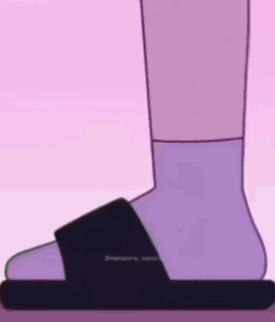 A Person Wearing A Pair Of Purple Socks And A Black Sandals . GIF