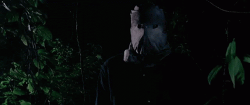 A Person Wearing A Paper Bag On Their Face Is Standing In The Dark . GIF