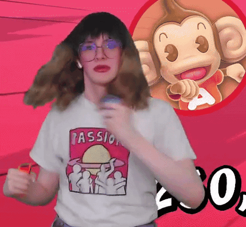 a person wearing a passion t-shirt with a picture of a monkey on it