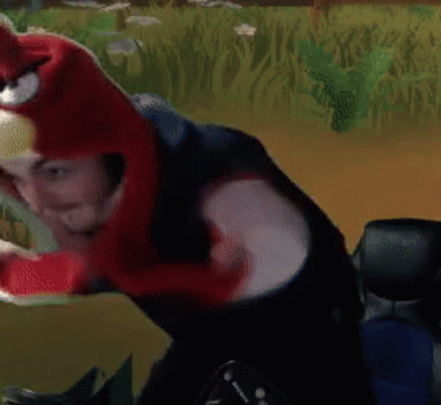 A Person Wearing A Red And White Angry Bird Costume GIF