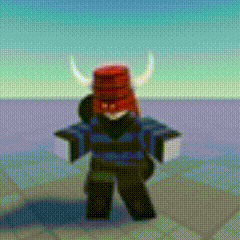 A Person Wearing A Red Hat With Horns On Their Head Is Standing In The Snow . GIF