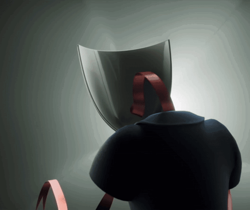 A Person Wearing A Shield With A Red Ribbon Around It GIF