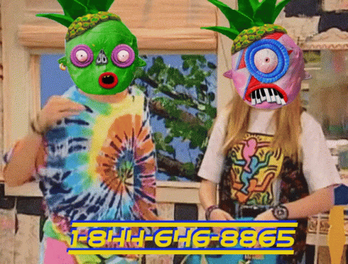 A Person Wearing A Tie Dye Shirt Has A Pineapple Mask On GIF
