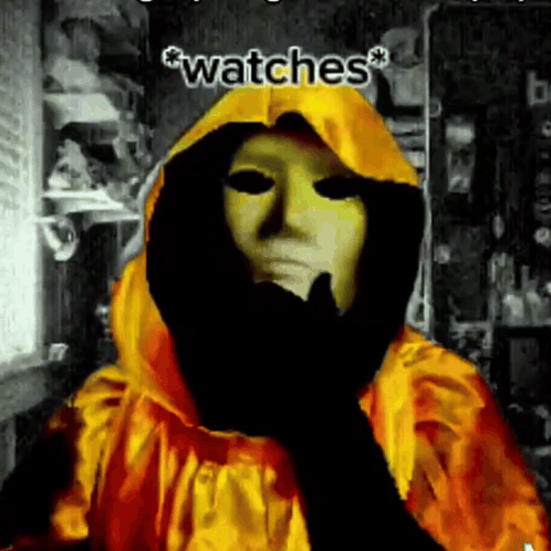 A Person Wearing A Yellow Hooded Jacket With The Words Watches Written On The Bottom GIF