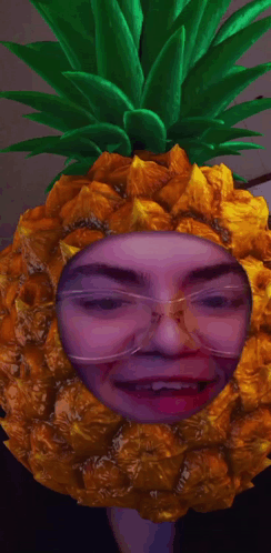 A Person Wearing Glasses And A Pineapple Headpiece GIF