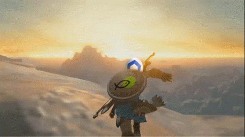 A Person With A Shield With A Fish On It Is Standing In The Snow GIF