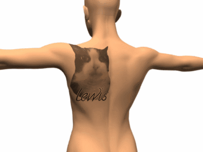 A Person With A Tattoo Of A Cat And The Name Lewis GIF