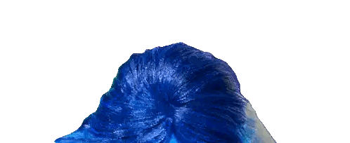 a person with blue hair is holding a blue flag that says yay