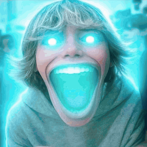 Person With Glowing Eyes And Large Mouth GIF