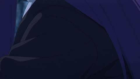 A Person With Long Purple Hair Is Reaching Out Towards Another Person GIF