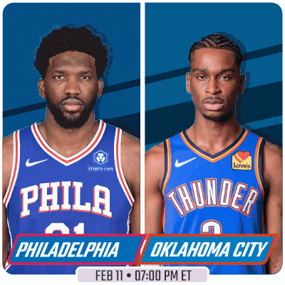 A Philadelphia And Oklahoma City Basketball Game Is Scheduled For Feb 11 At 07:00 Pm Et GIF