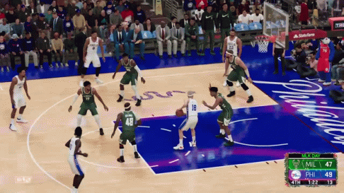 A Philadelphia Basketball Game Is Being Played On A Computer Screen GIF