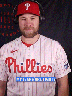 A Phillies Baseball Player Wearing Headphones And A Hat GIF