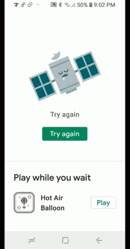 A Phone Screen Shows A Satellite And Says Try Again GIF