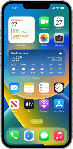 A Phone Screen Shows The Time As 9:41 And The Weather As 59 Degrees GIF